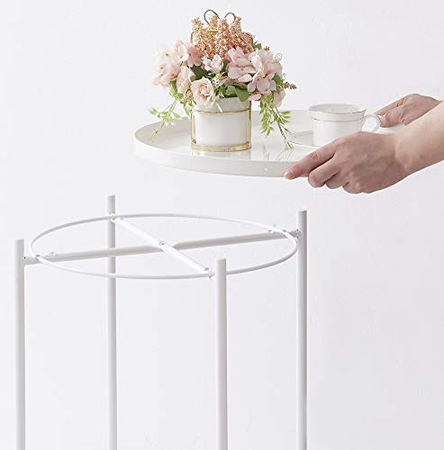 OVICAR Metal Tray End Table, Round Accent Coffee Side Table, Anti-Rust and Waterproof Outdoor Small Side Table, Indoor Modern Sofa Side Table Bedside Table for Living Room Bedroom Balcony (White) - Thumbnail 2