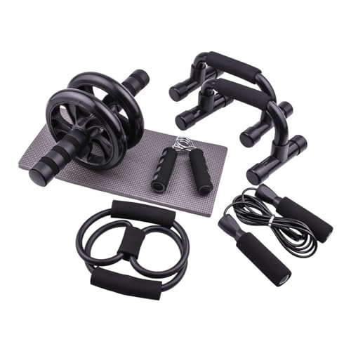 Juego de 7 rodillos de abdominales ejercitados para interiores, deportes, abdominales, fitness, abdominales, brazos, soporte de flexión, equipo de gimnasio (negro)
