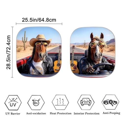 Image of 2 PCS Fashion Horse Windshield Sun Shade Folding Automotive Windshield Sunshades Auto Interior Protector Sun Shield for Front Window Blocks UV Rays and Keeps Vehicle Cool