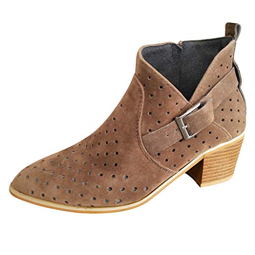 Luckycat Botas De Gamuza con Tacón Cuadrado Botas Retro Zapatos De Punta Redonda Botines De Altos Tacón Mujer Piel con Plataforma Ante Forrados Cordones 4.5 Cm Zapatos Moda Otoño Invierno Comodos