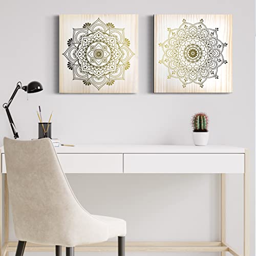 Wood Expression Cuadros Mandalas en Madera Natural para decoración hogar Set de 1 a 3 Cuadros para Decorar el salón, dormitorios y oficinas (2 Unidades) Cover