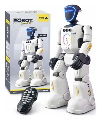 Robô Inteligente Interativo - Com Controle Remoto, Sensor de Gestos, Luzes LED e Som - Brinquedo Educativo Programável para Crianças - Branco