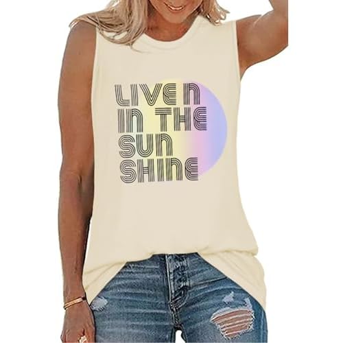 Womens Tank Tops Summer T Shirts Sleeveless Casual Loose Tunic Blouses 2026 Small Beige Sunset Haze