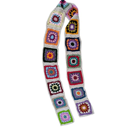 Women Granny Square Warp Cable 100% Handmade Knit Mixed Color Long Scarf3