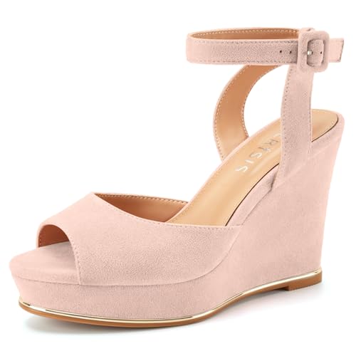 Image of Women's Dressy Platform Wedge Sandals Gold Wedges Peep Toe Patent High Heels Slingback Heeled Comfortable Ankle Strap Shoes