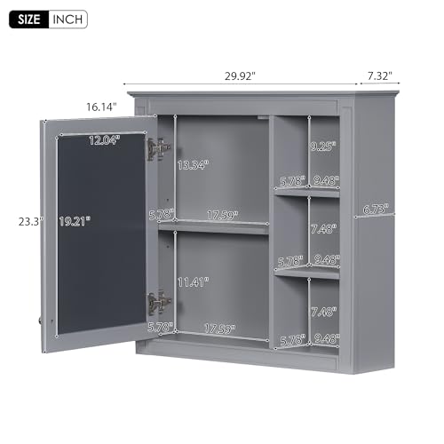 Image of Merax 30 Inch Bathroom Vanity with Sink Set, Modern Bathroom Vanity Storage Cabinet with Matching Mirror Medicine Cabinet, Solid Wood Frame,Painted Finish, 2 Drawers and 1 Tip-Out Drawer, Grey