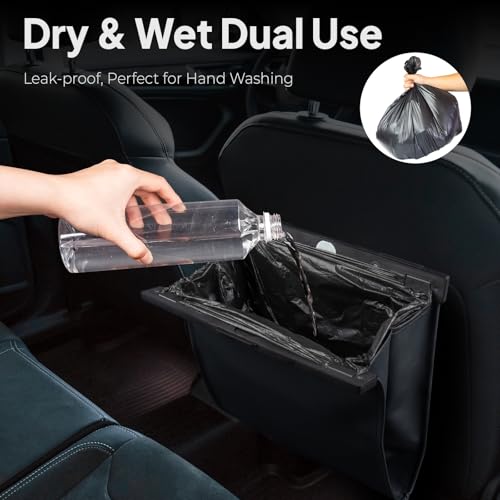 Image of COZILO Leather Car Trash Can with Smart LED Light & Magnetic Closure,Leak-Proof, Odor-Lock Car Garbage Can for Any Cars, Sedans, SUVs, Trucks, Black