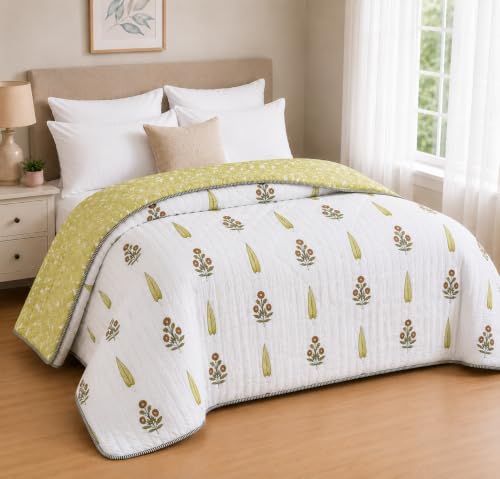 Image of RRC Jaipuri AC Quilt Double Bed | Floral Print Cotton Rajai | Lightweight 200 GSM Summer Comforter | Soft Cotton Quilt | Pack of 1