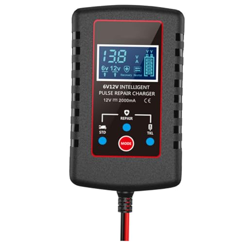 LALADEFIEE Car Battery Charger with Clamps and Repair Function Flame-Retardant Shell High Conductivity Alligator Clips Portable for Motorcycle Lawn Mower Boat US Plug