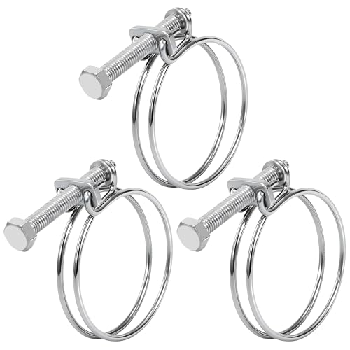 Songella Abrazaderas de Manguera de Doble Alambre 78 85mm Abrazaderas para Mangueras de Acero Inoxidable Ajustables para Tubos de Agua Automóviles 3 Piezas