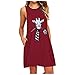 Produktbild KIMODO Nachthemd Kleider Damen Kurzarm Ärmellose A-Line Casual Loose Swing Drucken Freizeitkleid mit Taschen Knielang (Wein-A, L)