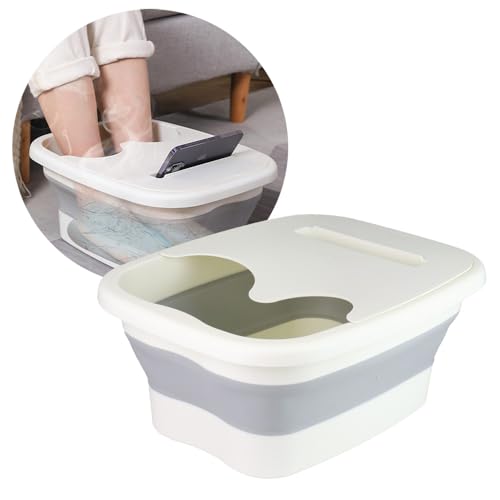 蓋付き足湯バケツ 折り畳み式 持ち運び 軽い 省スペース保管 大容量 冷え対策 (ホワイト)