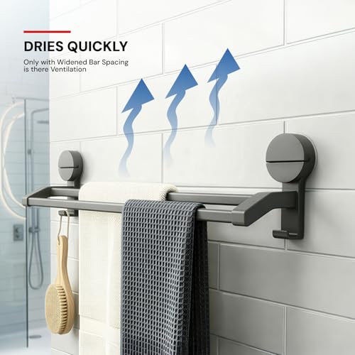 Image of Amazon Basics Suction Towel Holder for Bathroom - Rust - Free Powder Coated Wall Mounted Towel Rack No Drill Towel Rack Modern Bathroom Accessories Organizer Grey