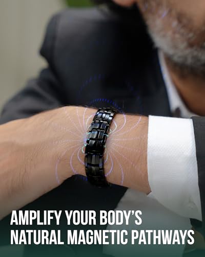 MagnetRX Magnetic Bracelets for Men - EllipseMAX 5X Strength 5,000 Gauss Magnets - Designed in USA & Patent Pending - Premium Titanium Mens Magnetic Bracelet & Adjustable Length (Black)