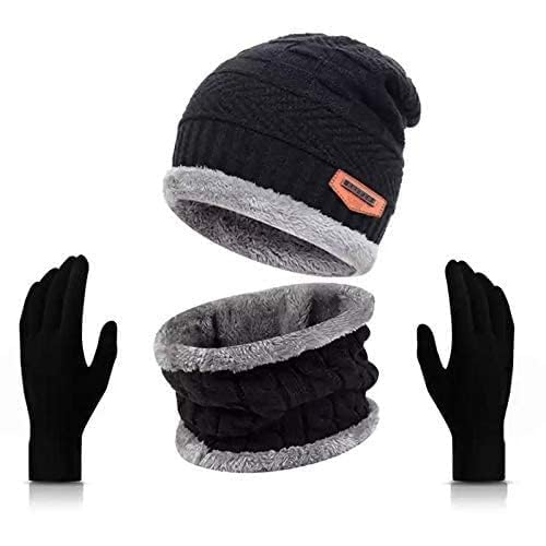 uniq world wide Winter Knit Beanie Cap Hat Neck Warmer Scarf and Woolen Gloves Set for Men & Women (3 Piece) Ultra Soft Unisex Woolen Beanie Cap Plus Muffler Scarf Gloves Set-picture-16