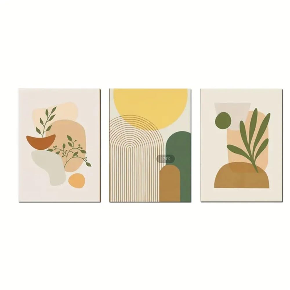 WBYZAC Botanical Posters-Green Leaves Abstract Color Geometry Block Abstract Hotel Home Living Room Dining Room Bedroom Background Wall Decoration Painting-60 * 80cm*3PCS (No Frame)