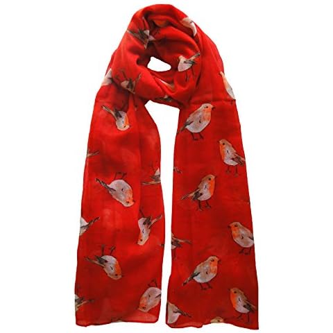 The Olive House® Womens Christmas Winter Robin Bird Scarf Red Cover
