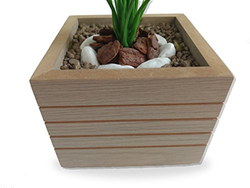 Folhagem Verde Arranjo Flor Artificial Com Vaso Bege Em Madeira