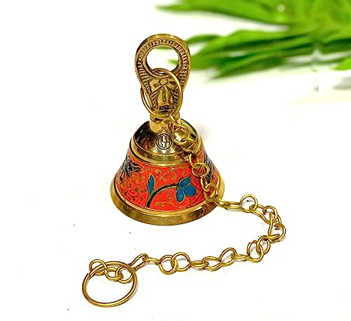 Image of DSH Pure Brass Hanging Bell with Chain for Temple Mandir Door Home Decorative Ringing Bell (Orange, 2)