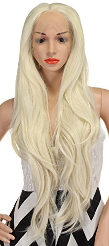 32 Inches Long Straight Synthetic White Gray Lace Front Wigs