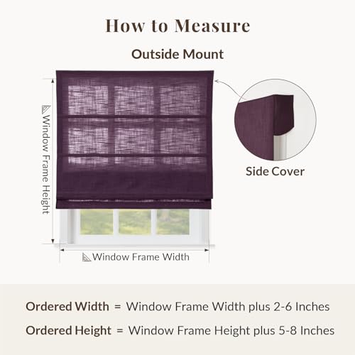Image of TWOPAGES Liz No Drill Cordless Roman Shades Linen Textured Roman Blinds for Windows, Custom Made Room Darkening Blackout Roman Window Shades, Hardware Included, Plum, 1 Piece