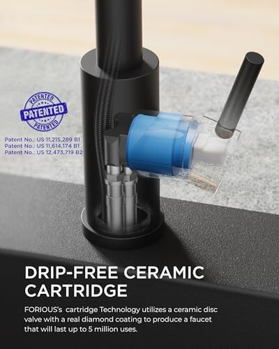 FORIOUS Black Kitchen Sink Faucet, Pull Down Sprayer, Classic High Arc — view 6