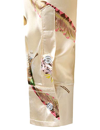 Image of ZEROYAA Men's Luxury Printed Silk Like Satin Button Down Dress Shirt for Party Prom
