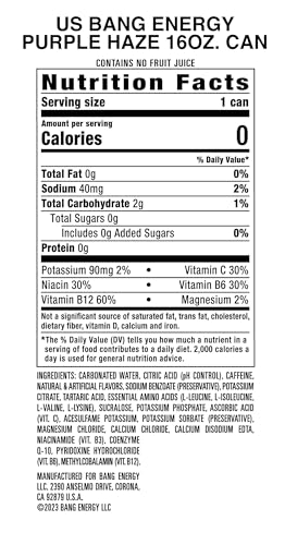 Image of Bang Energy Purple Haze, Sugar-Free Energy Drink, 16-Ounce | Pack of 12