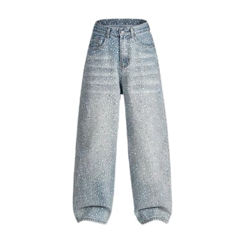 Men's Denim Pants Diamond Polka Dot Casual Trousers Straight Wide Leg Loose Jeans