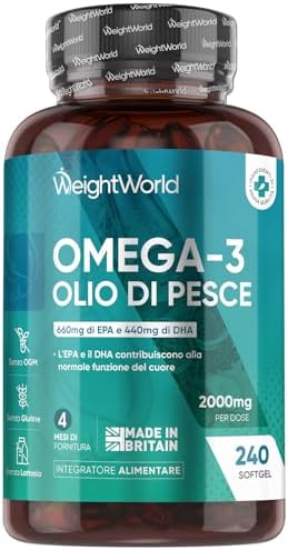 Omega 3 Olio di Pesce da 2000mg, 660mg EPA e 440mg DHA, Integratore Omega3 Fish