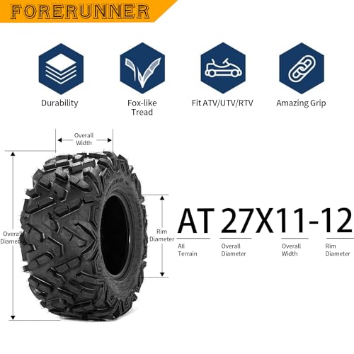Image of FORERUNNER 27x11-12 ATV Tires, All Terrain ATLAS (Pack of 2, Tubeless) | FORERUNNER 6PR 27x11-12 ATV UTV Trail Sand Mud Off-Road Tires