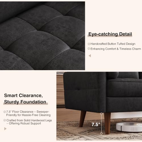 Image of HIFIT 57 inch Loveseat Sofa Couch, Mid Century Modern Faux Leather Couch, Black