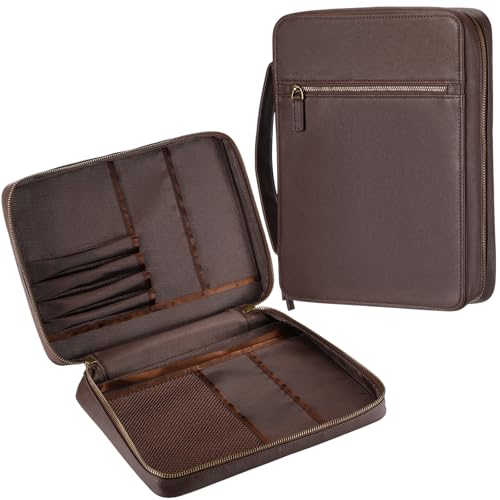 Clysee Top Grain Buffalo Leather Bible Cover Real Leather Bible Book Cover with Handle, Pocket, Zipper, Book Protective Holder Christian Religious Carrying Case Organizer Portfolio