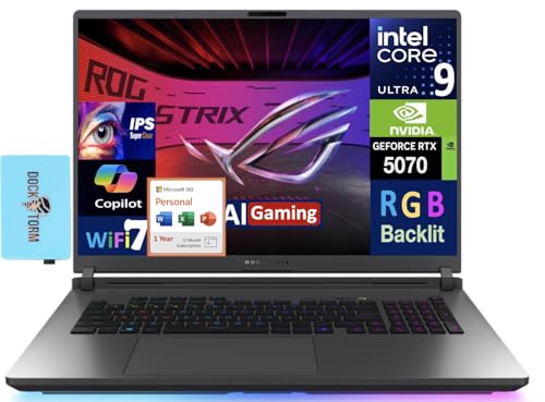 Image of ASUS ROG Strix AI Gaming Laptop 18 inch 240Hz IPS WQXGA Display (Intel Ultra 9-275HX, GeForce RTX 5070 8GB, 64GB DDR5, 2TB PCIe SSD, Win 11 Pro) w /MS 365 Personal, DKZ USB Port Expander