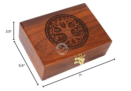 Image of Rosewood Handmade Wooden Urn Tree of Life Engraving Handcarved Jewellery Box for Women-Men Jewel | Home Decor Accents | Decorative Boxes | Storage & Organiser (7 inch x 5.5 inch x 3.5 inch, Tree - 7)
