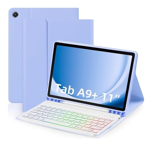 Teclado siete colores con funda de cuero para Galaxy Tab A9 Plus