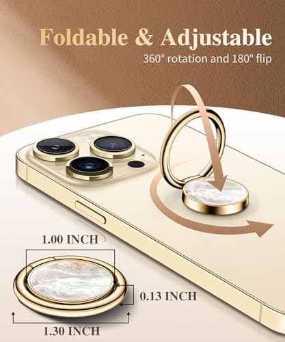 Image of GVIEWIN Marble Cell Phone Ring Holder, Metal Kickstand Grip 360 Rotation Compatible with iPhone 17 /16 /15 /14 /Pro Max /Air /Plus Series & Galaxy S25 /S24 Ultra and Other Phones (Pearlescent /Gold)