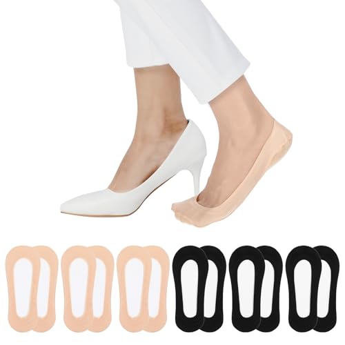 Image of Nylon No Show Socks Womens, 6 Pairs Ultra Low Cut Liners Non Slip Footies for Size 5-7 Hidden Invisible Socks for Flat Loafer