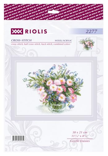 Image of RIOLIS - Gentle Daisies 2277, Cross Stitch Kits 11 inchx8, Cross Stitch Kits for Beginners & Advanced, Crossstitching Kit Adult, Floral Embroidery Counted Stitching Kit