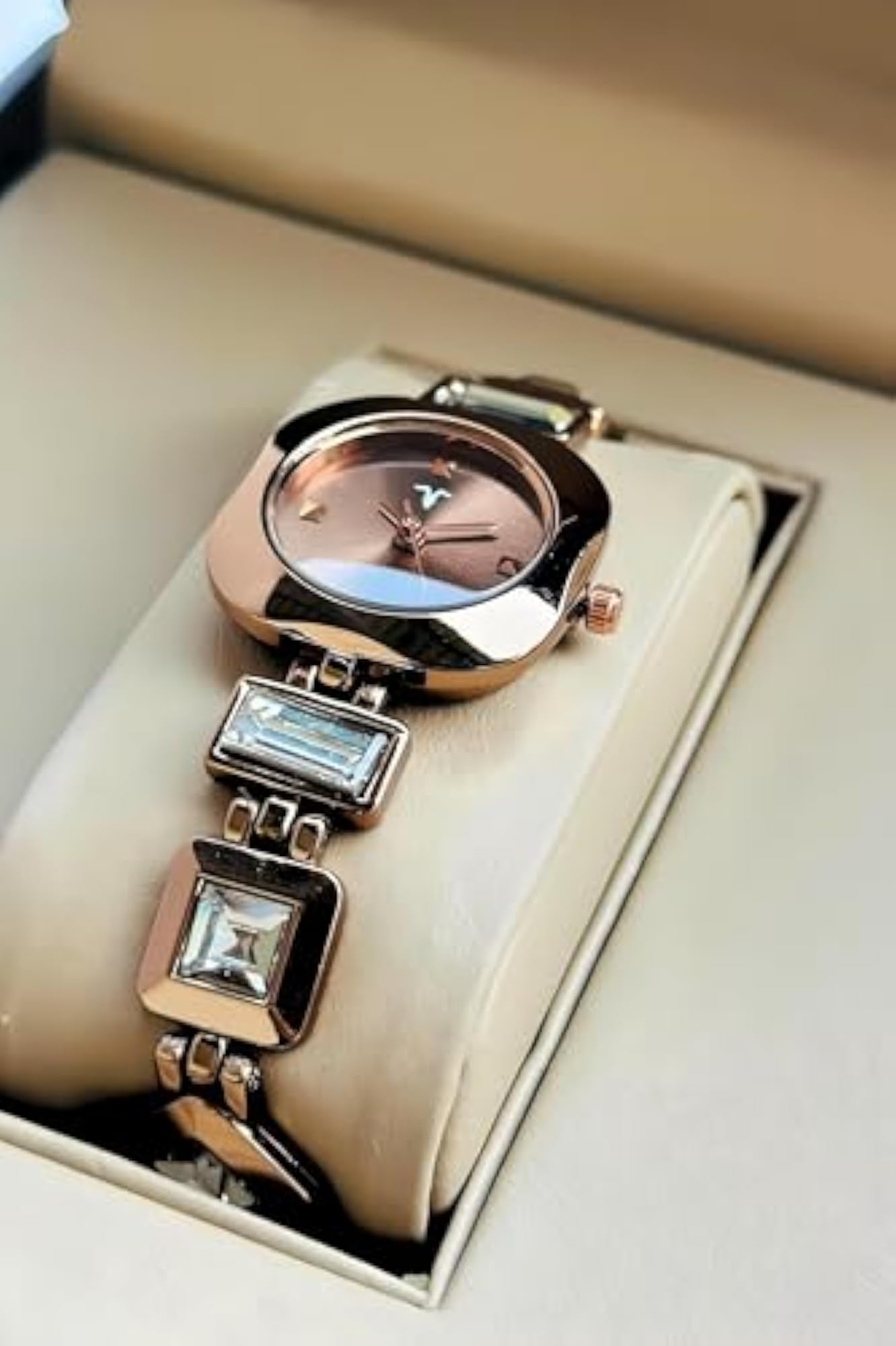 Women's Diamond-Studded Analog Watch with Square Dial