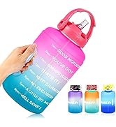 BuildLife 1 Gallon Water Bottle with Straw & Motivational Time Marker Large BPA Free Wide Mouth w...