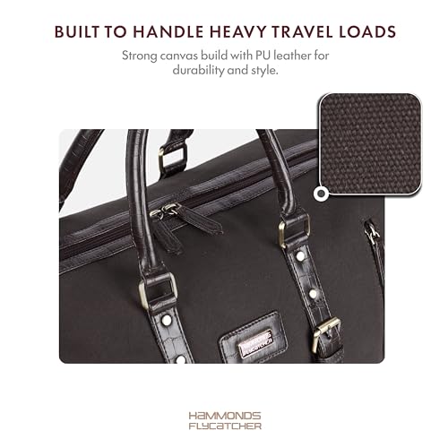 Image of Hammonds Flycatcher Canvas Duffle Bag for Men and Women Large Travel Bag Weekender Gym Overnight Bag Water-Resistant Cabin Luggage with Shoulder Strap Brown