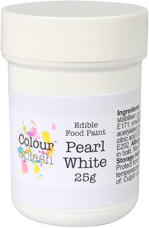 Edible Food Paint, Metallic Colouring, Cake Decorating Paints, Ready To Use, Add Sparkle To Cakes & Decorations, Suitable For Sugar Paste, Marzipan & Modelling Pastes - Pearl White 25g