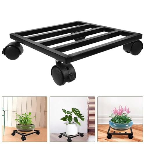 Support de plante avec base carrée robuste en fer et 4 roulettes multidirectionnelles - 7