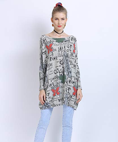 Medeshe Women's Graffiti Art Print Knitted Sweater Casual Plus Fashion Pullovers (Maple Leaf Grey, One Size) #TOP6