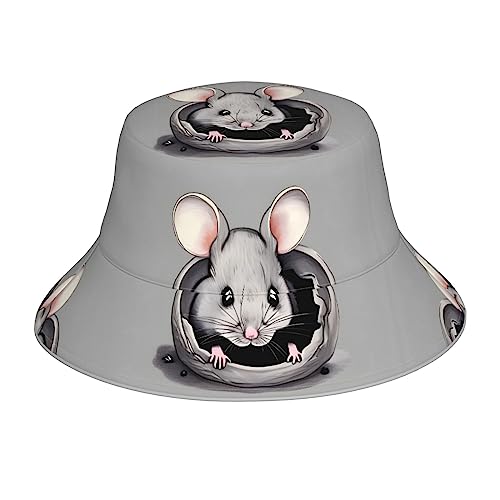Cappello da pescatore riflettente con orche assassine su entrambi i lati, leggero, traspirante e pieghevole, cappello di protezione solare per esterni, Ratto grigio, taglia unica