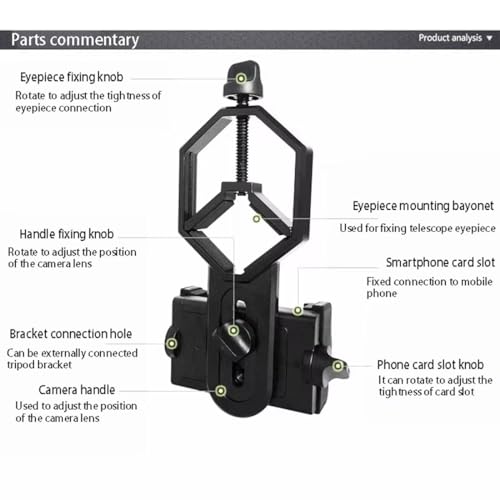 Image of Universal Smartphone Telescope Adapter Mount - Adjustable Metal Phone Holder for Binoculars, Monocular & Spotting Scope