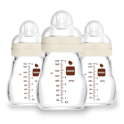 MAM Premium Glass Baby Bottles, Easy Switch Between Breast and Bottle, Feel Good Slow Flow, Newborn Essentials Must Have, 0+ Months, BPA Free, 6oz, Unisex, 3 Pack