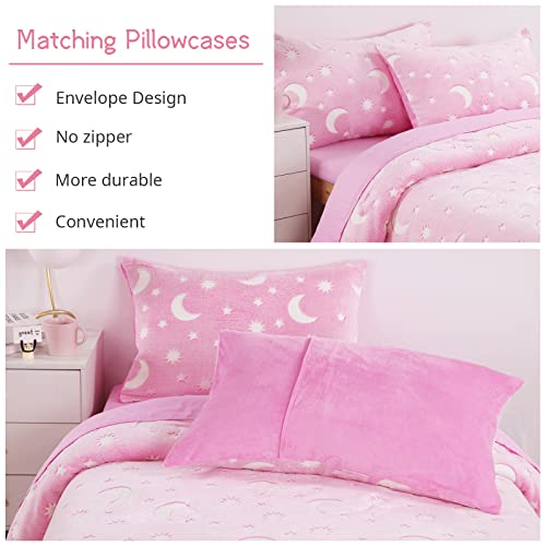 Hombys Glow In The Dark Comforter Set 7 Piece Full Size With Sheets, Pink Velvet Bedding Comforter Sets For Full Bed, Ultra Soft Down Alternative Comforter For Teenage Girls Kids, Bed In A Bag #TOP5