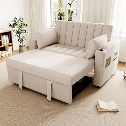 VSOGA Sofá multifunción moderno con función de sueño, respaldo ajustable, soporte para bebidas y almohadas, adecuado para salón, dormitorio, apartamento